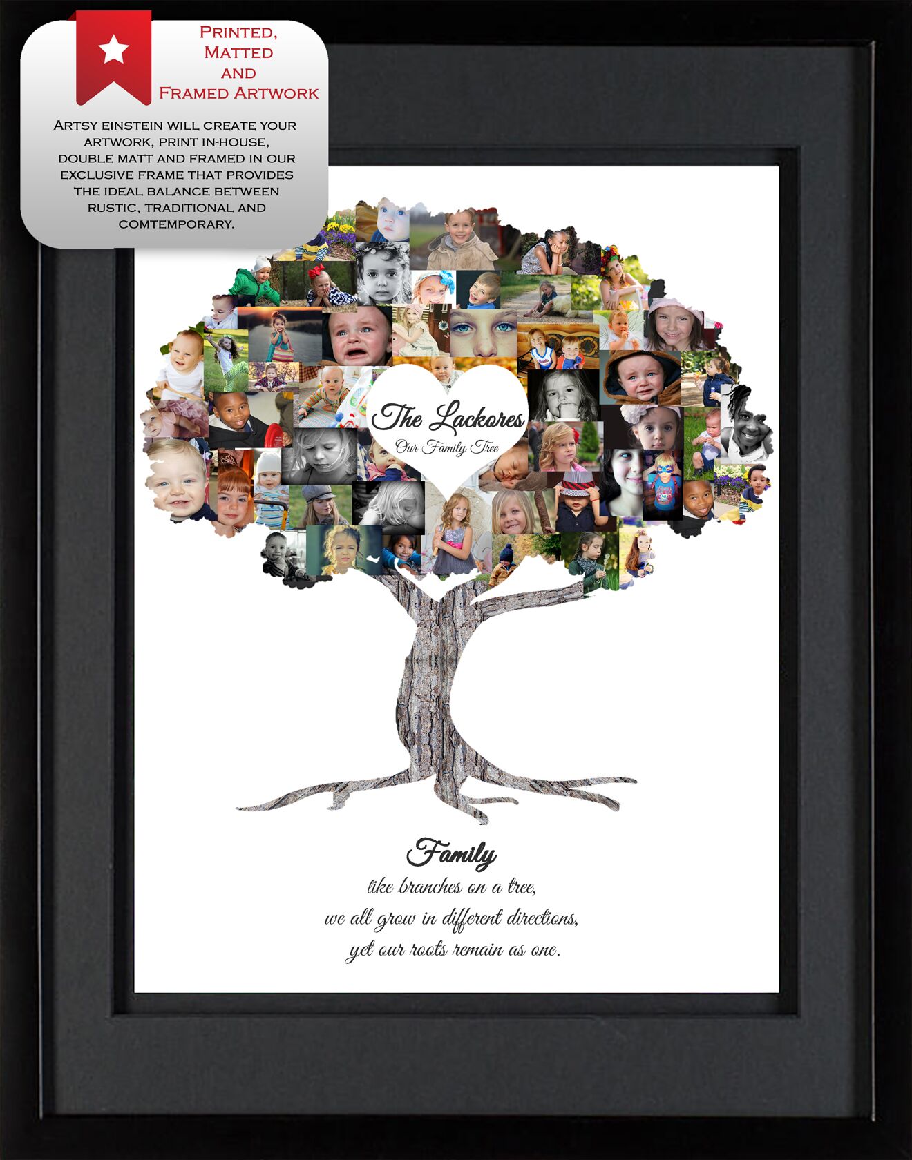 Family Tree Collage with Black Matted Frame