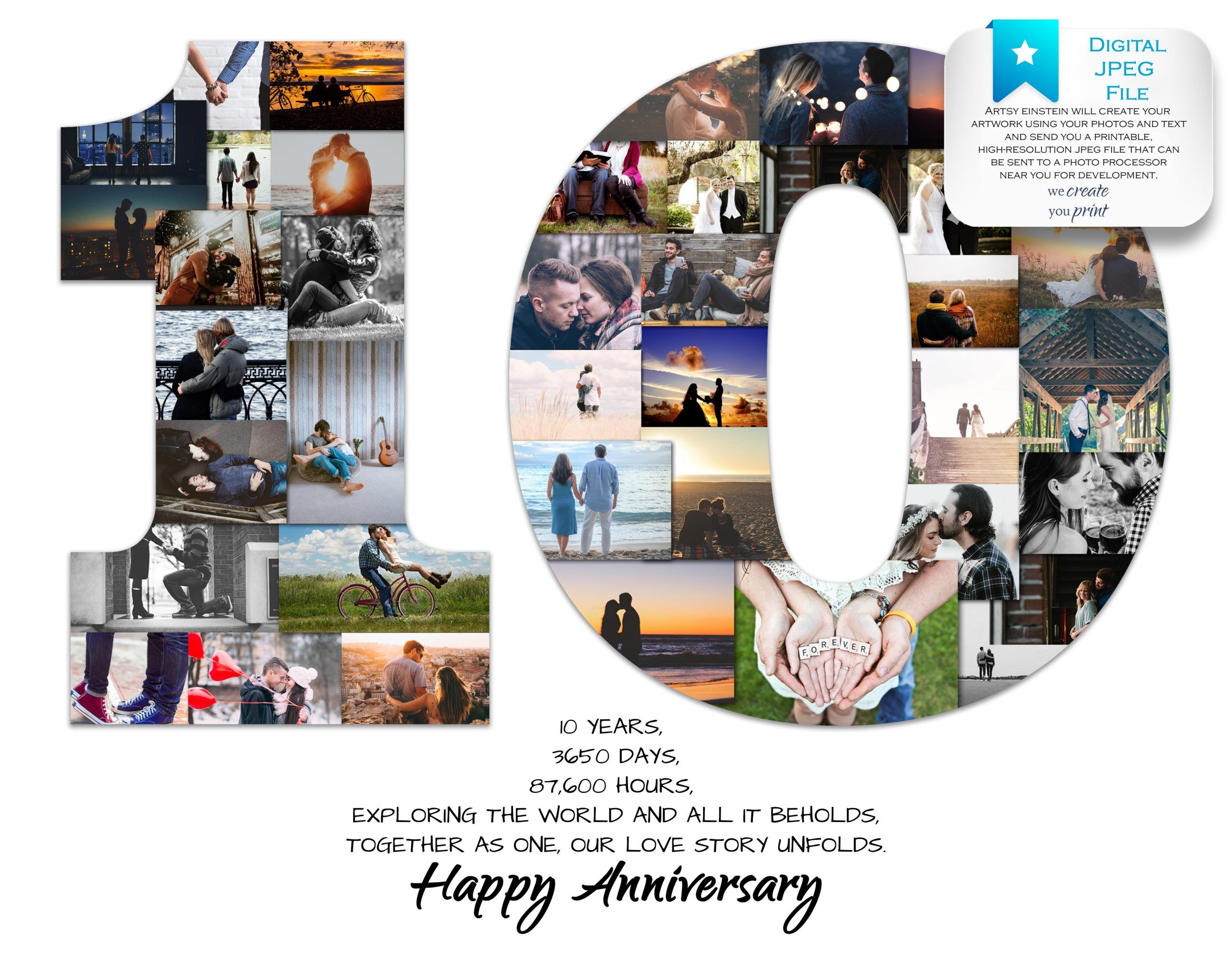 10th Anniversary Photo Collage - 10th Birthday Collage - Milestone Anniversary Collage - Image 3